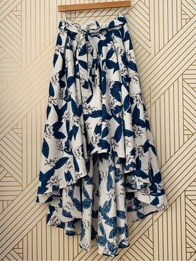 Gracia Floral Skirt Belted High Low fully lined tulle petticoat Blue White S